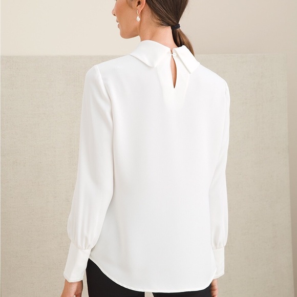 Chico’s Drape-Neck Solid Cuff Blouse Ecru Chico’s SZ 2 - Picture 3 of 8